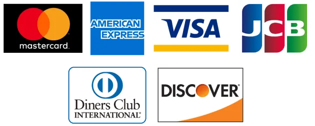 mastercard / AMERICAN EXPRESS / VISA / JCB / Diners Club / DISCOVER